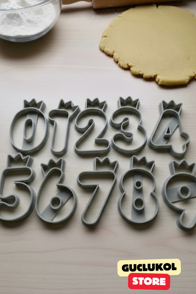 GÜÇLÜKOL Number Cookie Mold Set Crown Design Numbers from 0 to 9 10-Piece Party Set
