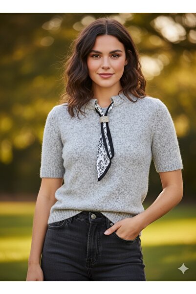 MONAMORE Women's Laine Short Sleeve Scarf Sweater