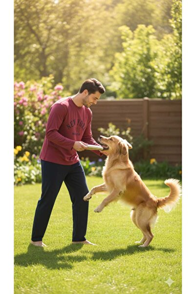 Sude HOMEWEAR Ανδρικό Σετ Πιτζάμες Δύο Κλωστών Βουργουνδίας