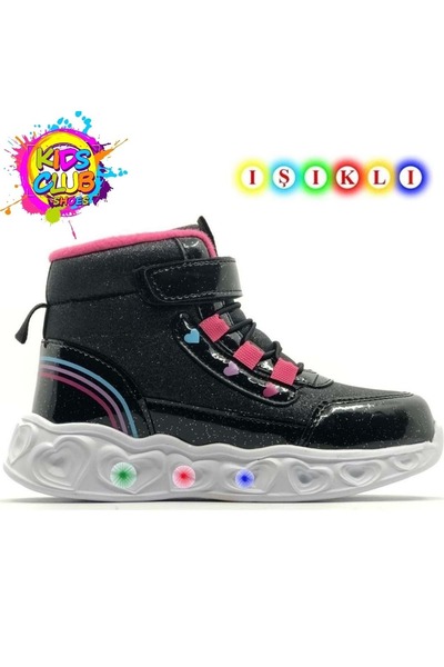 KOCAMANLAR Cool Kids Ortopedik Işıklı Taban Kız Çocuk Bot SİYAH