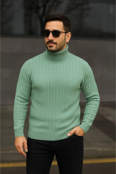 Butik Men's Turtleneck Knitted Sweater Cotton Thick Corded Fabric Woven, Regu...