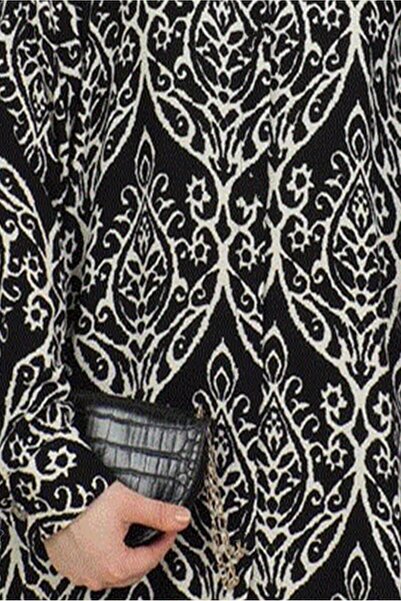 TRENDTESETTÜR Black Patterned Cotton Women's Shirt Tunic - T 2108