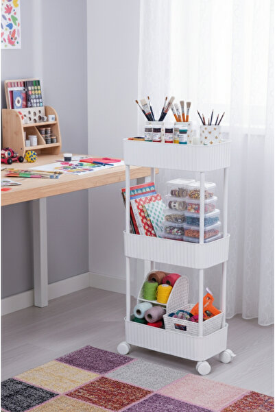 Okyanus Home Οργάνωση μπάνιου-κουζίνας 3 επιπέδων με τροχούς Πρακτικό ράφι Λευκό