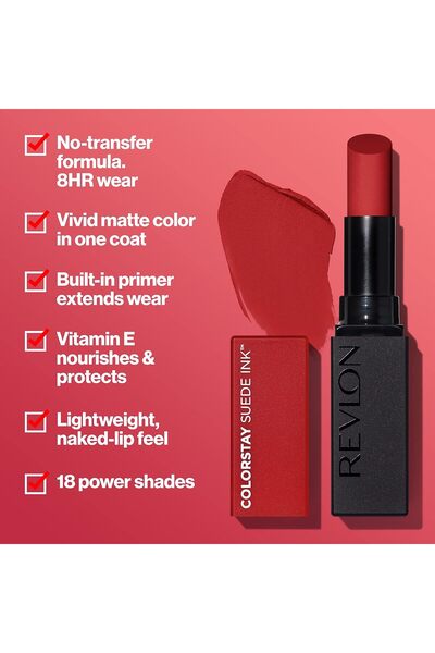 Revlon ColorStay Suede Ink Lipstick, Built-in Primer, Infused with Vitamin E, Waterproof 011 Type A