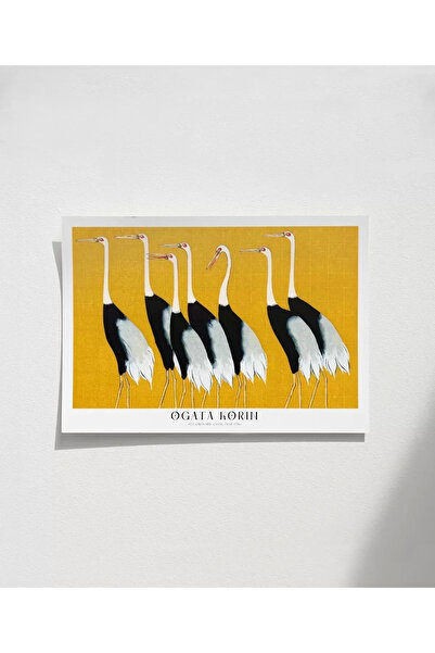 VOGLOO Çerçevesiz Poster Ogata Korin Kırmızı Taçlı Turnalar