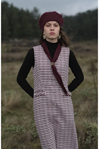 Fatma Atasoy İnci Düğmeli Bordo Tüvit Jile