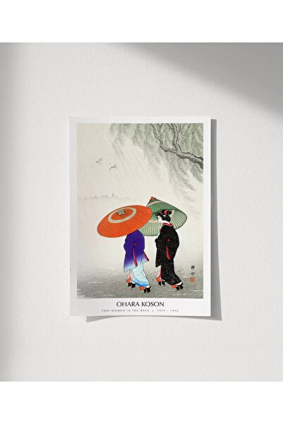 VOGLOO Çerçevesiz Poster Ohara Koson Yağmurda İki Kadın