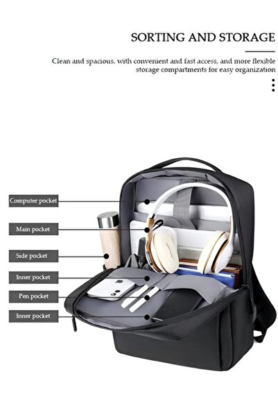 Generic Travel Laptop Backpack Business Thin And Durable Bag With Usb Charging Port 15.6 Inch