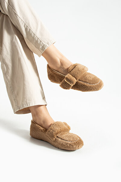 Moda Devrin Women's Mink Plush Winter Ballerina Shoes for Home and Outdoor Use