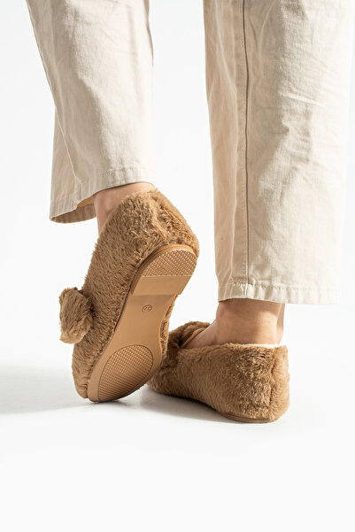 Moda Devrin Women's Mink Plush Winter Ballerina Shoes for Home and Outdoor Use