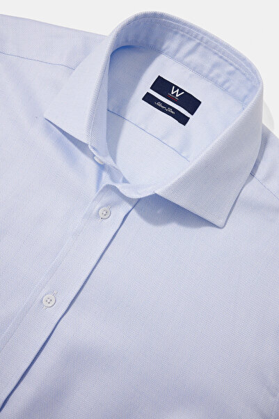 W Collection MAVİ UZUN KOLLU JAKARLI GÖMLEK