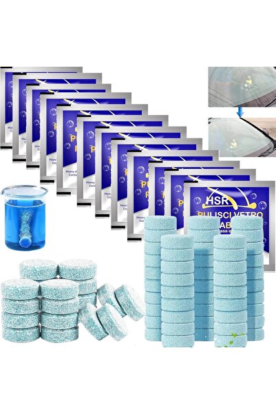 Generic Windshield washer fluid tablets for cars, all types of glass, and mirrors. Concentrated and easy to dissolve. 50 tablets.