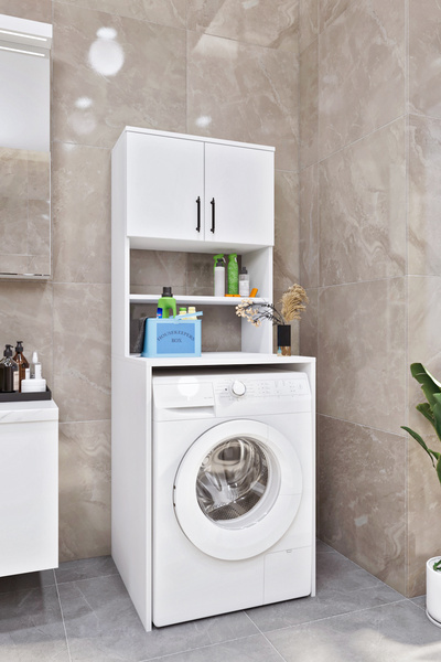 Genel Markalar Esl0231 Çamaşır Makinesi Dolabı Banyo Dolabı Beyaz-Safir Meşe