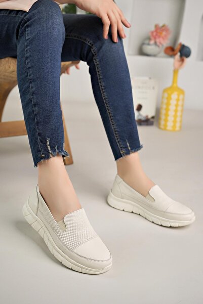 Mammamia D24Ya 3620 Bone Genuine Leather Anatomical Women's Shoes