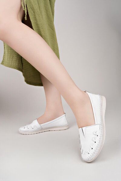 Nesil Shoes Knc 022 Білі жіночі туфлі з натуральної м'якої шкіри