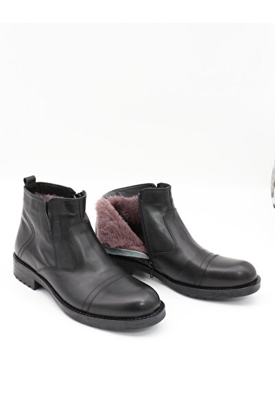 Fosco 4569 Чорні чоловічі черевики з натуральної шкіри на гумовій підошві з хутром