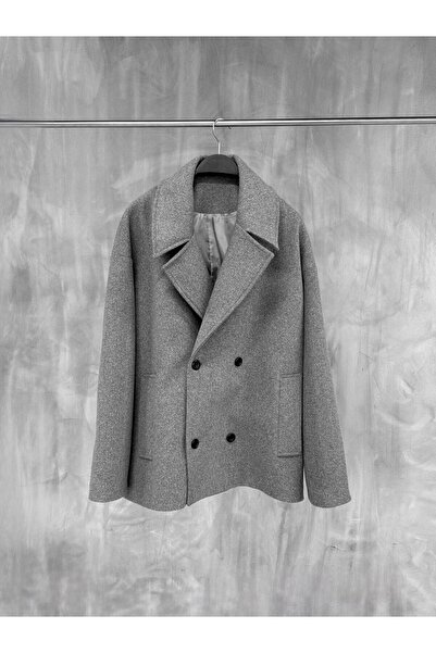 ablukaonline Men's Oversize Double-Breasted Coat Dark Gray