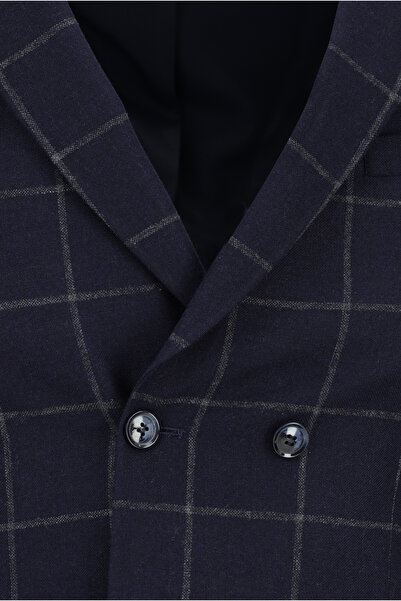 Kiğılı Super Slim Fit Extra Slim Fit Checked Woolen Double Breasted Suit