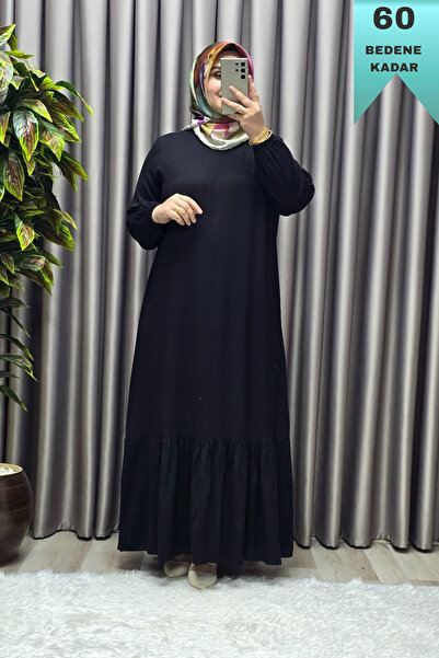 Elmas Tesettür Kadın Tesettür Giyim Büyük Beden Düz Fırfırlı Elbise