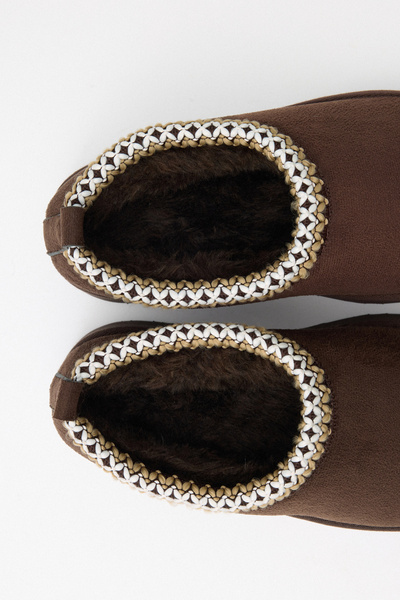 LUTVELIZADE Bot 2525 - İçi Kürklü İşleme Detaylı Acı Kahve Süet Kadın Bot