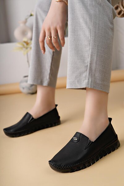 Nesil Shoes Дамски обувки Knc 14 черни от естествена кожа с прозрачна подметка