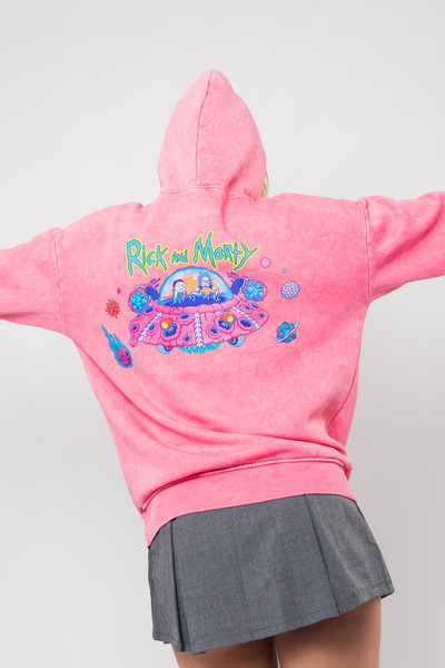 Bak Moda هوديي وردي اللون قابل للغسل للجنسين مطبوع عليه سفينة الفضاء