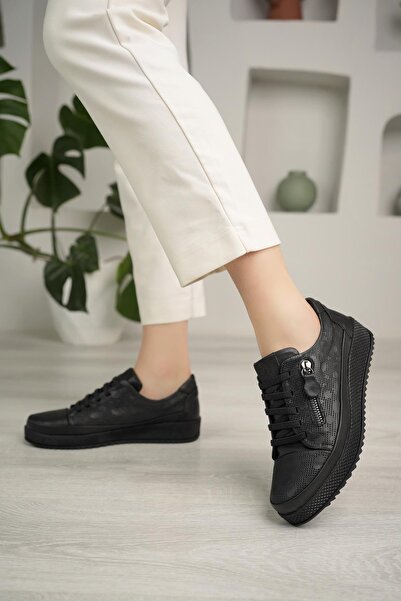 Mammamia D24Ya 3590 Black Genuine Leather Anatomical Women's Shoes