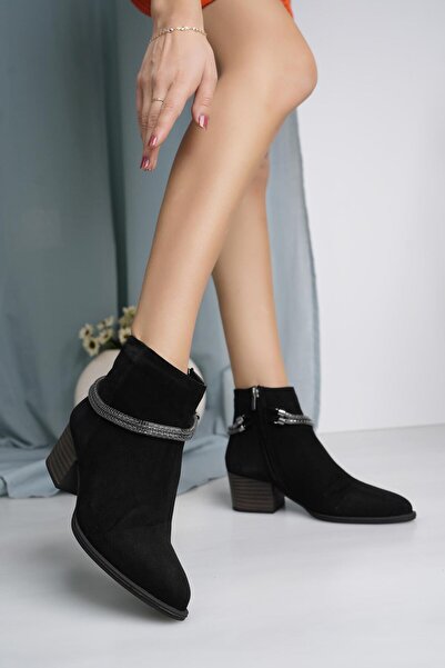 Mammamia D24KB 4135 Чорні замшеві жіночі черевики на підборах з натуральної ш...