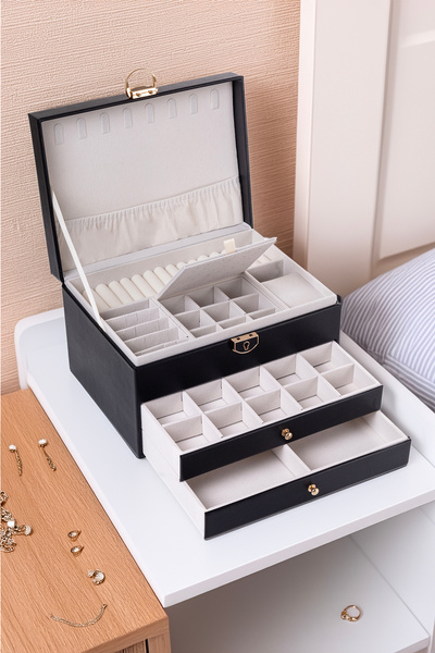 Ecrou Modern 2 Drawers Jewelry Jewelry Box Organizer Black 13 X 23 X 10 cm