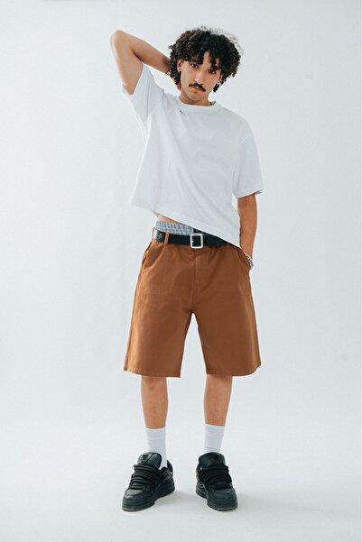 UKHWD SUPPLY Brown Gabardine Baggy Jean Men's Shorts Jorts