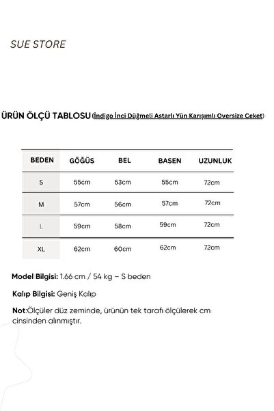 Sue Store Μάλλινο μείγμα με επένδυση με κουμπιά Indigo Pearl Ov oversized