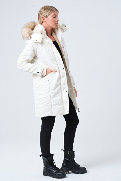 PIQUE ΓΥΝΑΙΚΕΙΟ ΠΑΛΤΟ Γυναικείο μακρύ παλτό με αποσπώμενη με κουκούλα και επένδυση από γούνα