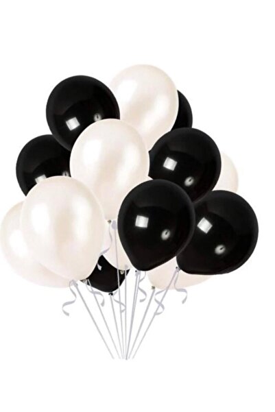 Deniz Party Store بالون معدني أسود أبيض 12 بوصة 10 قطع