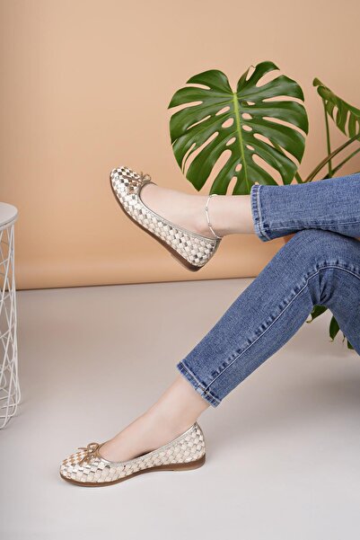 Mammamia D25Ya 525 Gold Genuine Leather Women's Ballerinas