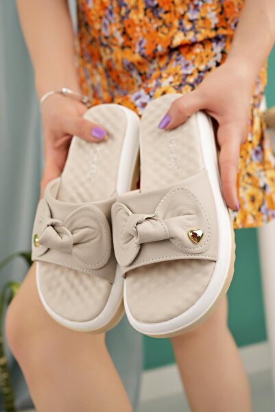 Nesil Shoes Dvm 650 Beige White Massage Sole Women's Slippers