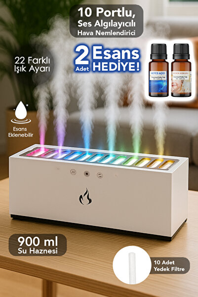 mimtec 10 Portlu Hava Nemlendirici - 900 ml Ses Algılayıcılı Işıklı Aroma Dif...