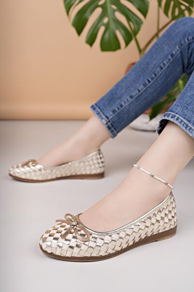 Mammamia D25Ya 525 Gold Genuine Leather Women's Ballerinas