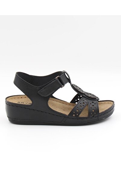 ARYAN 268 Black Anatomical Wedge Women's Sandals