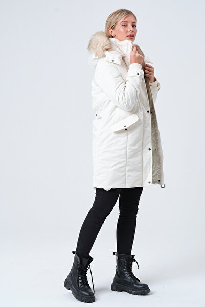 PIQUE ΓΥΝΑΙΚΕΙΟ ΠΑΛΤΟ Γυναικείο μακρύ παλτό με αποσπώμενη με κουκούλα και επένδυση από γούνα