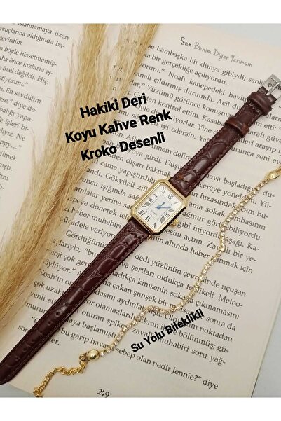 Brality ساعة يد نسائية طراز عتيق بأرقام رومانية من الجلد الطبيعي بحزام بني دا...