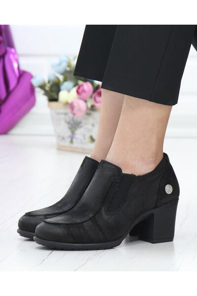 Mammamia D24Ka 3135 Black Nubuck Genuine Leather Heeled Women's Shoes