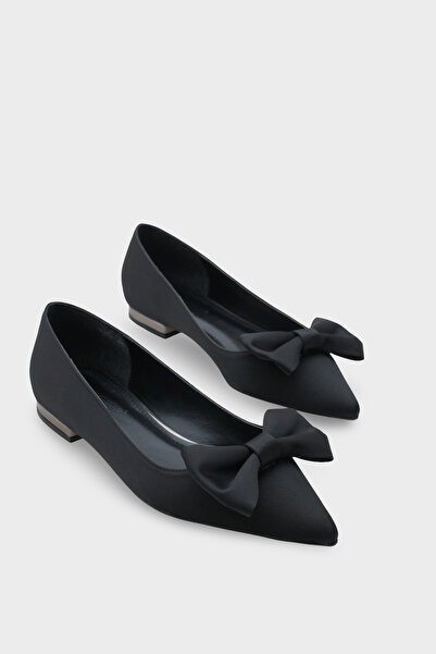 Capone Outfitters Zelma Pointed Toe Short Heeled Bow Satin Women's Ballerinas