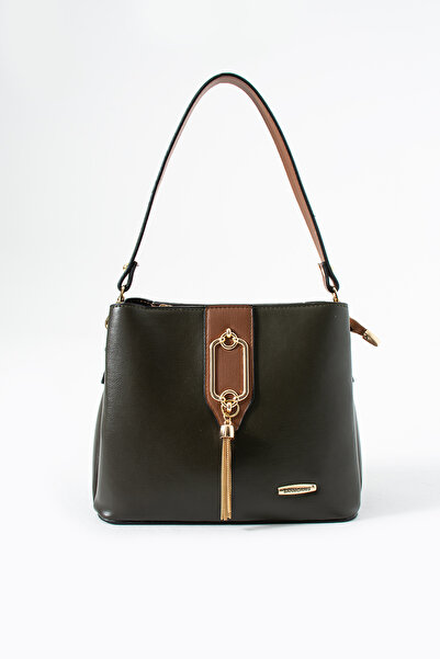 Sanmorris Geantă de umăr și crossbody cu 3 compartimente cu detalii aurii