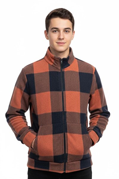 NEWKİDS Cardigan pentru băieți cu model în carouri, cu fermoar, guler înalt, ...