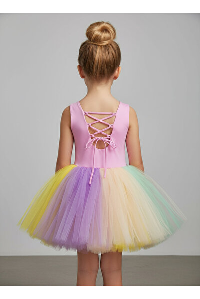 By Piera Renkli Tütü Etekli Çocuk Balerin Elbise 2660