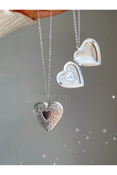 sleyshop Zincir Ve Ucu Paslanmaz Çelik Açılabilir Kapaklı Kalp Kolye