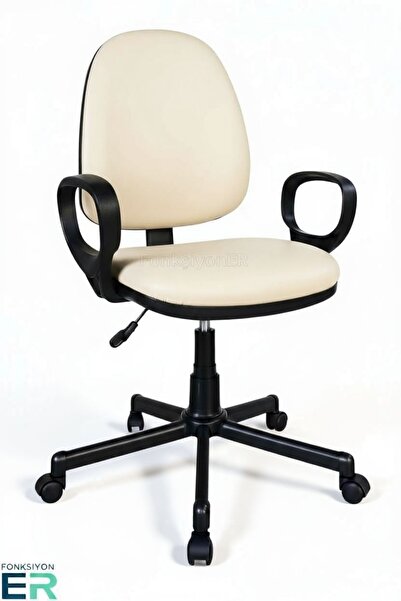 FONKSİYONER NOVIA metal ayaklı ,deri çalışma koltuğu/krem-5 YIL GARANTİLİ