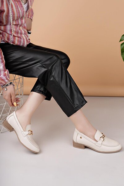 Mammamia D25YA 3355 Krem Hakiki Deri Maskulen Kadın Ayakkabı