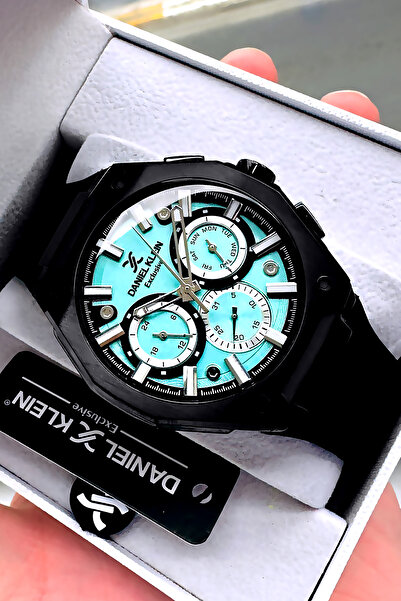 Daniel Klein Exclusive Hediyelik Erkek Kol Saati Su Geçirmez Yeşil-Siyah Silikon Kordon - Bileklik DKER2059C8