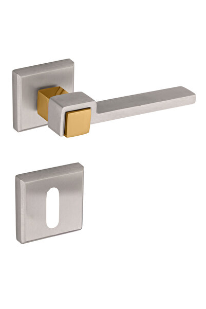 zerafev Vizyon Kare Rozetli Alüminum Kapı Kolu (Oda/Yale/WC) Saten - Altın